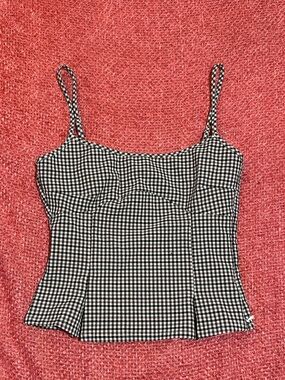 Black & White and brown Gingham Spaghetti Strap Bustier Top